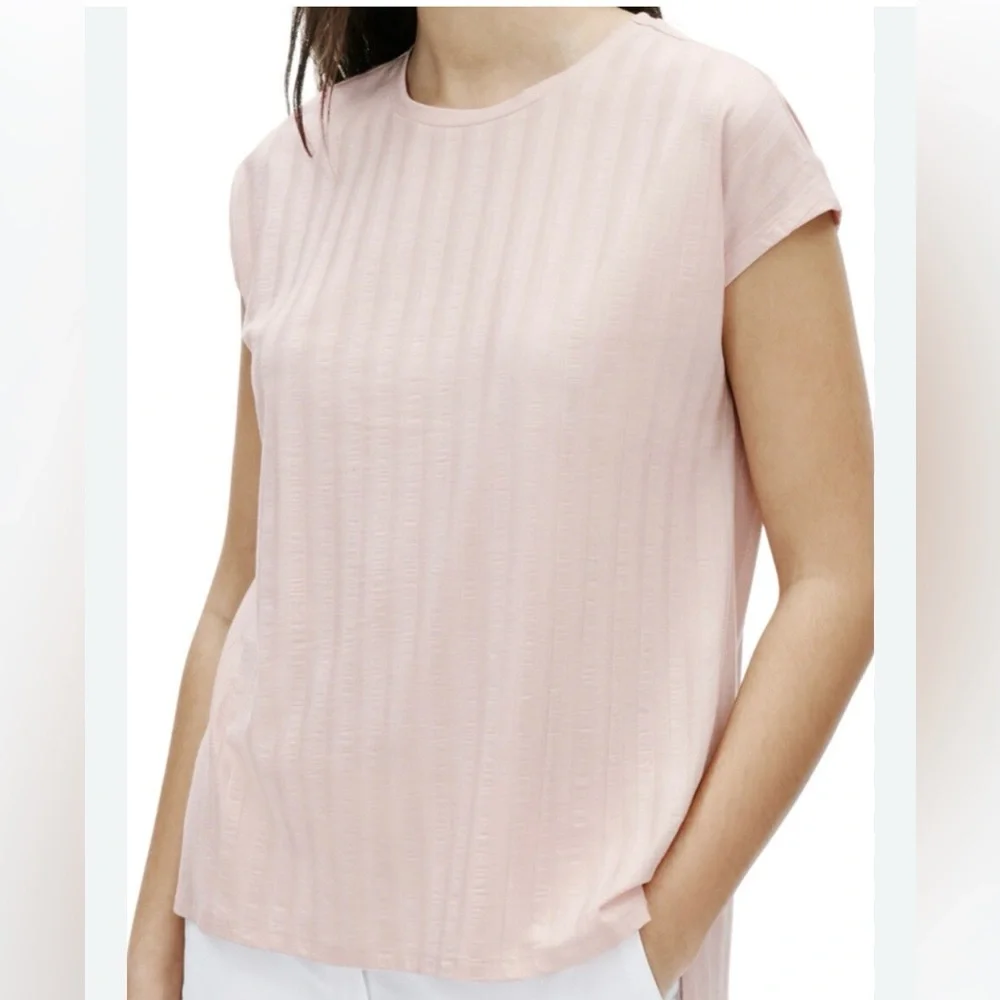 Eileen Fisher large ribbed crew neck top in soft blush pink